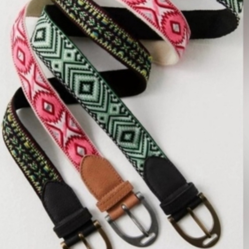 Free People Aztec Pink Print Woven Leather Accent Belt - Picture 9 of 11